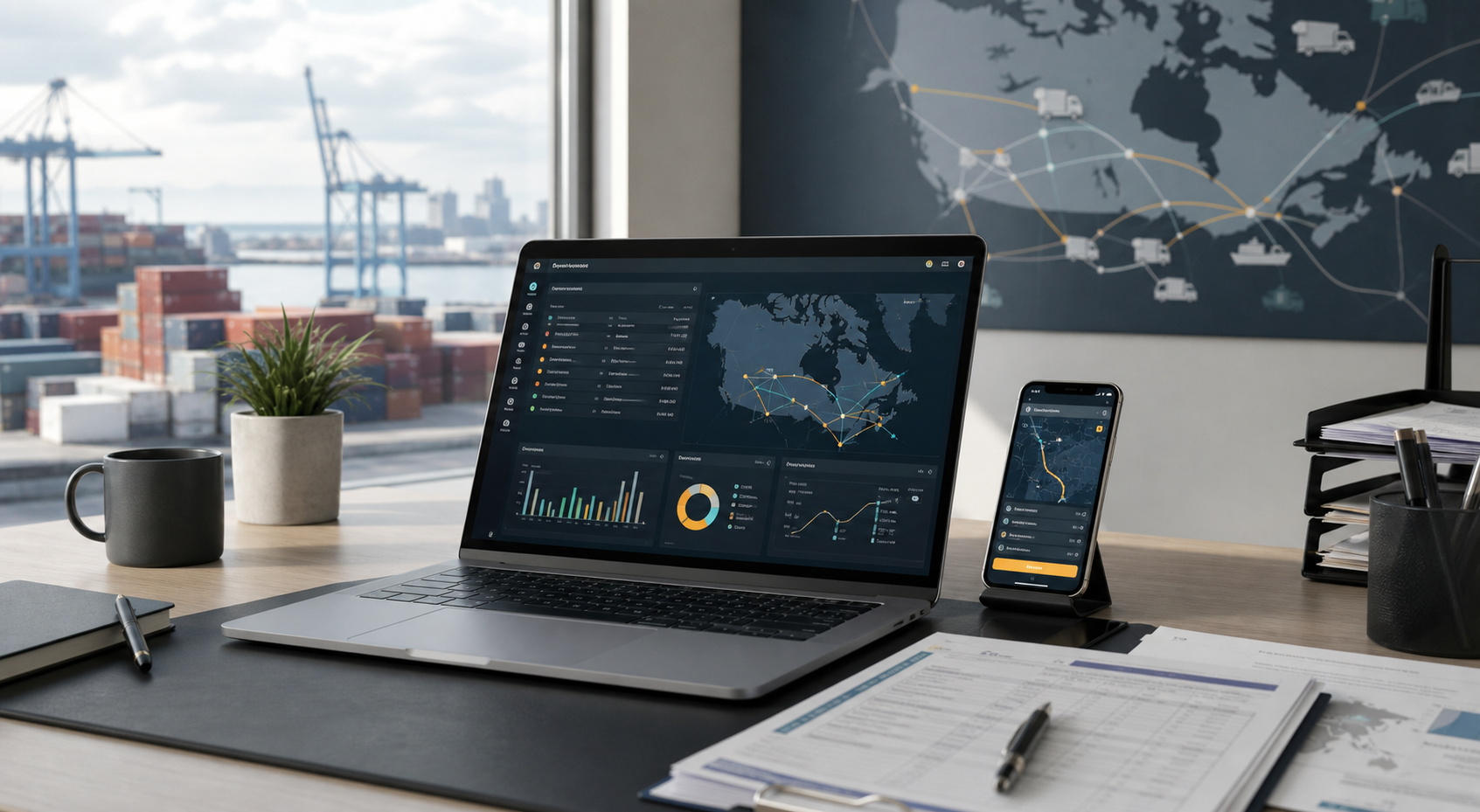 Logistics software workspace with operational records and workflow planning